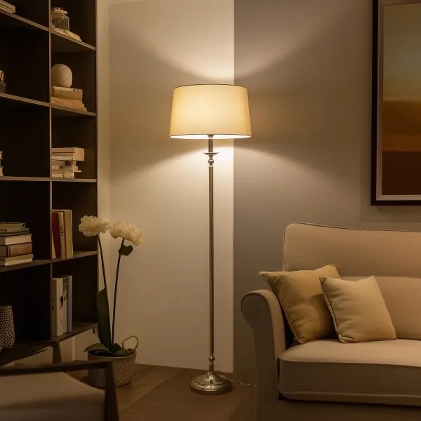 Brilagi - Lampă de podea LED CERIA, 1xE27/60W/230V, Ø 45 cm, crom lucios/bej