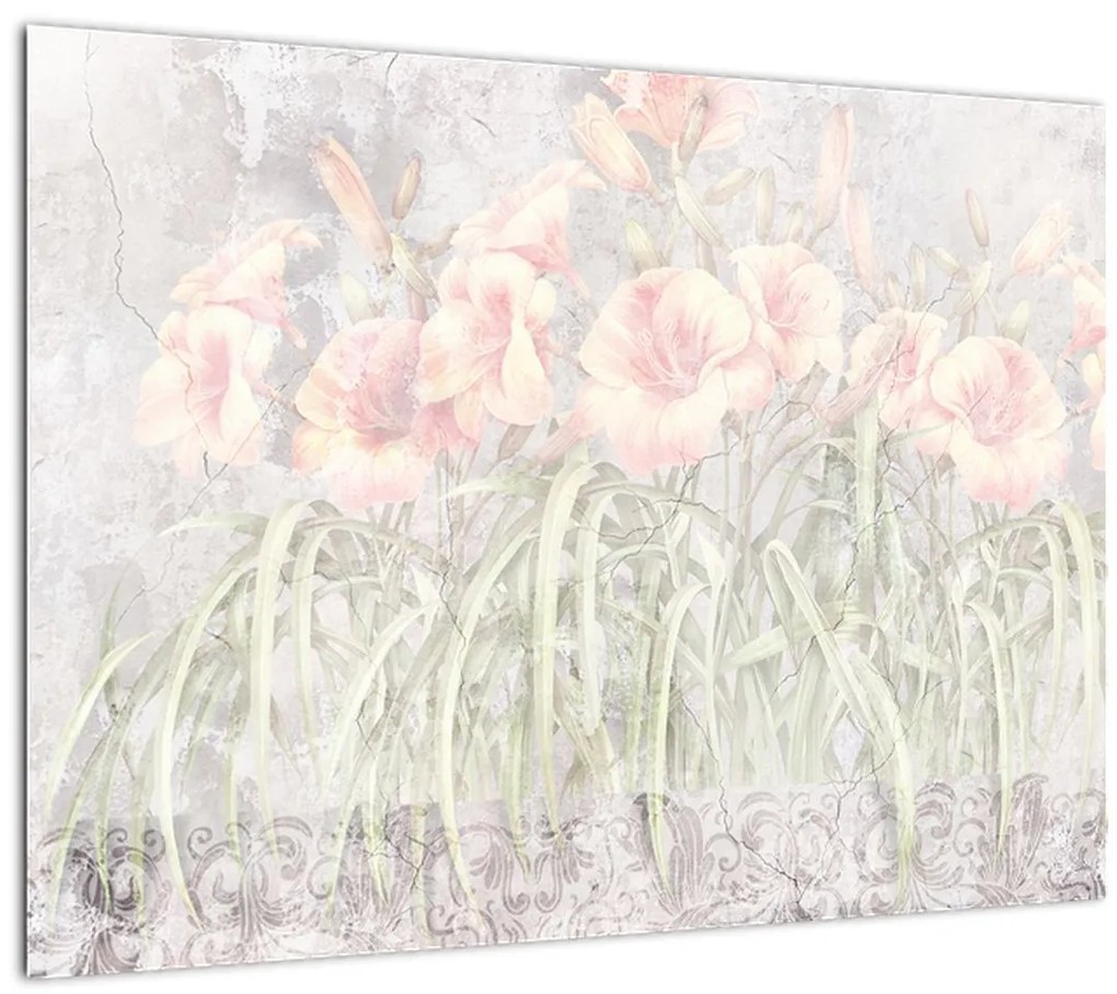 Tablou pe sticlă - Fresca crinilor (70x50 cm)