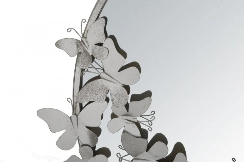Oglinda decorativa argintie cu rama din metal, ∅ 74 cm, Butterflies Mauro Ferretti