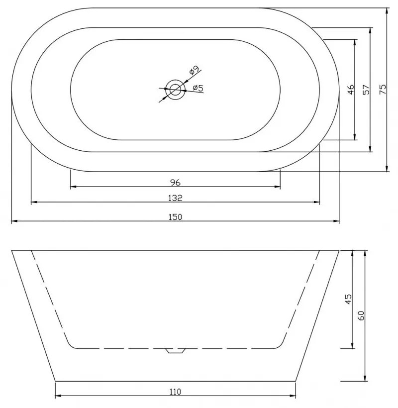 Cada baie freestanding, ovala, Esential Bella Casa, acril, 150 x 75 cm