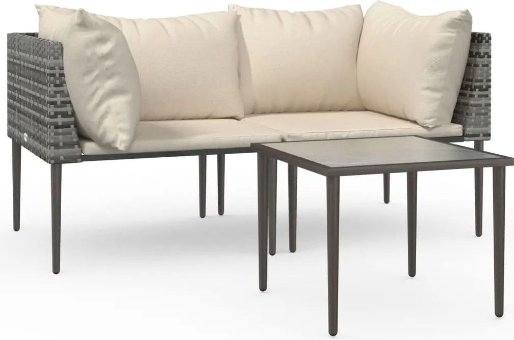 vidaXL Set mobilier de grădină cu perne, 3 piese, gri, poliratan