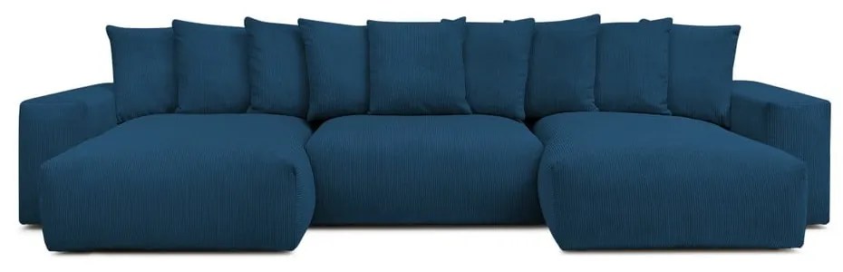 Colțar albastru închis cu tapițerie din catifea reiată Voltaire – Bobochic Paris