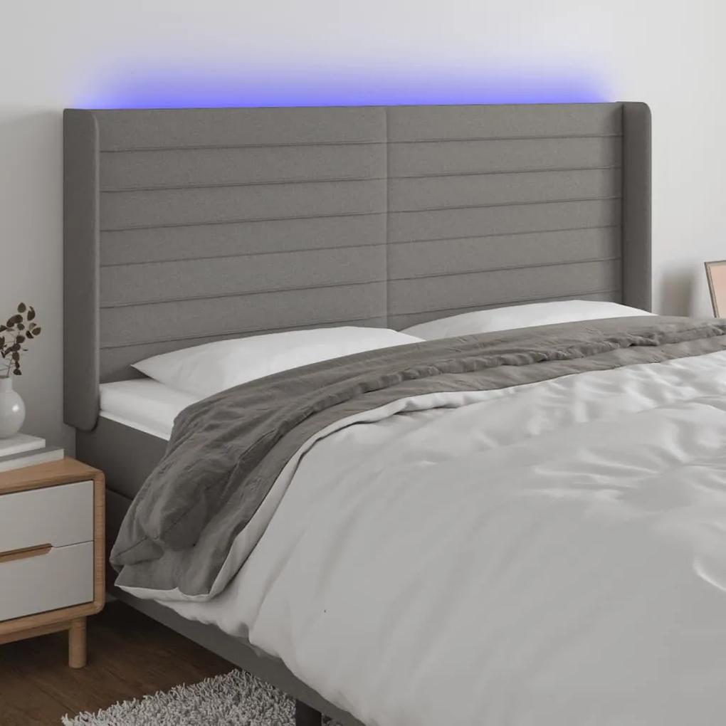 3124203 vidaXL Tăblie de pat cu LED, gri închis, 183x16x118/128 cm, textil