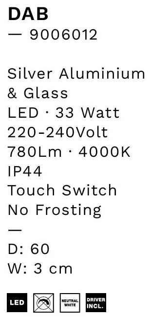 Oglinda baie cu iluminat LED IP44 DAB 60cm 4000K