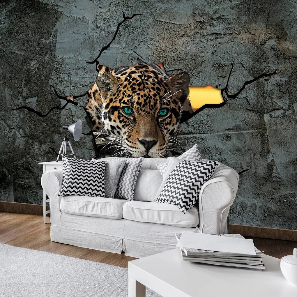 Fototapet - Jaguar după zid (152,5x104 cm)