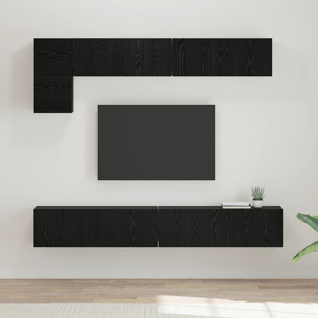 vidaXL Set comodă TV cu raft cu depozitare cu ușă 5 pcs Stejar Negru