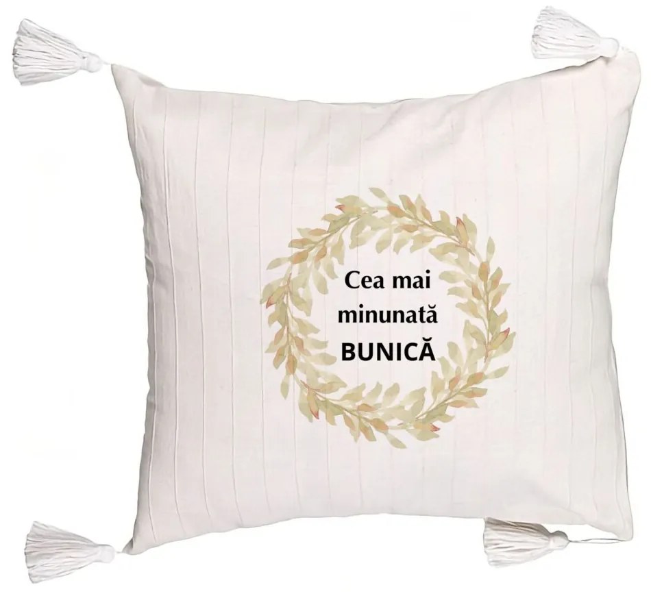 Perna Decorativa cu Franjuri pentru Bunica 5, 45x45 cm, Cu fermoar