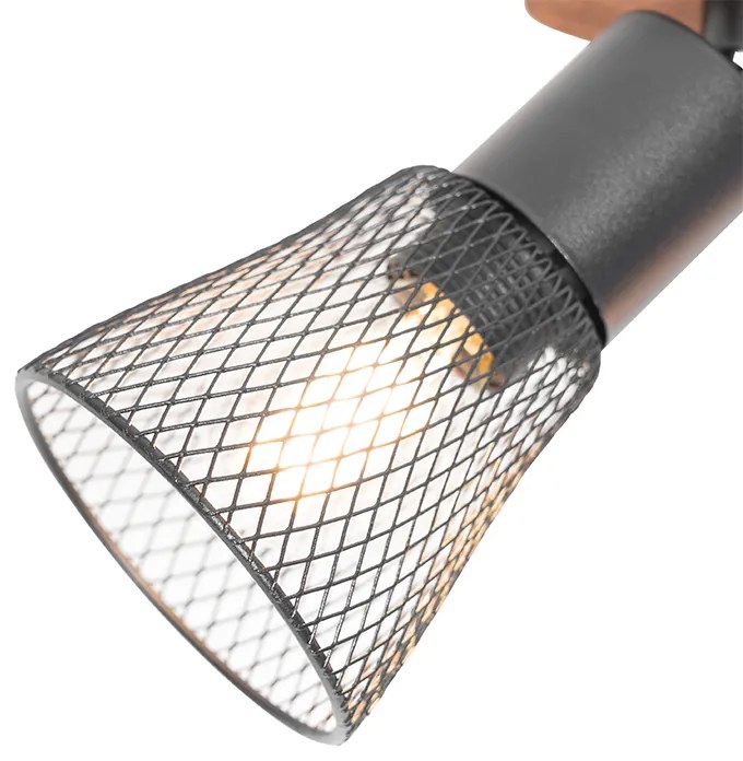 Spotlight industrial negru cu lemn 3 lumini - Kristina