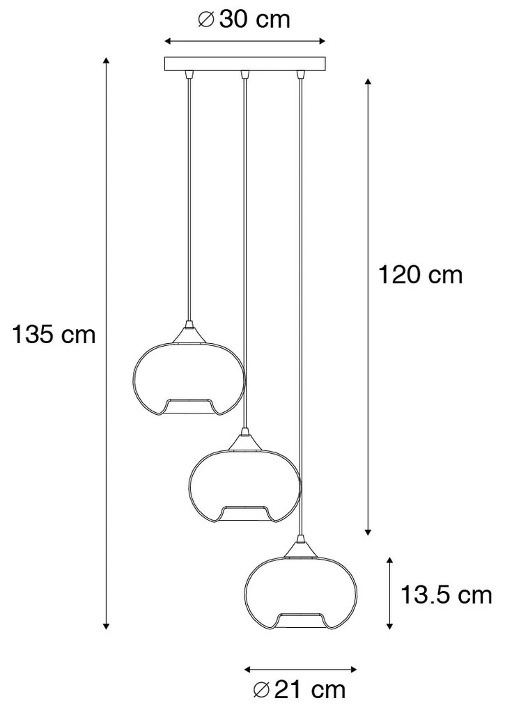 Lampă suspendată inteligentă neagră cu sticlă fumurie inclusiv 3 Wifi P45 - Busa
