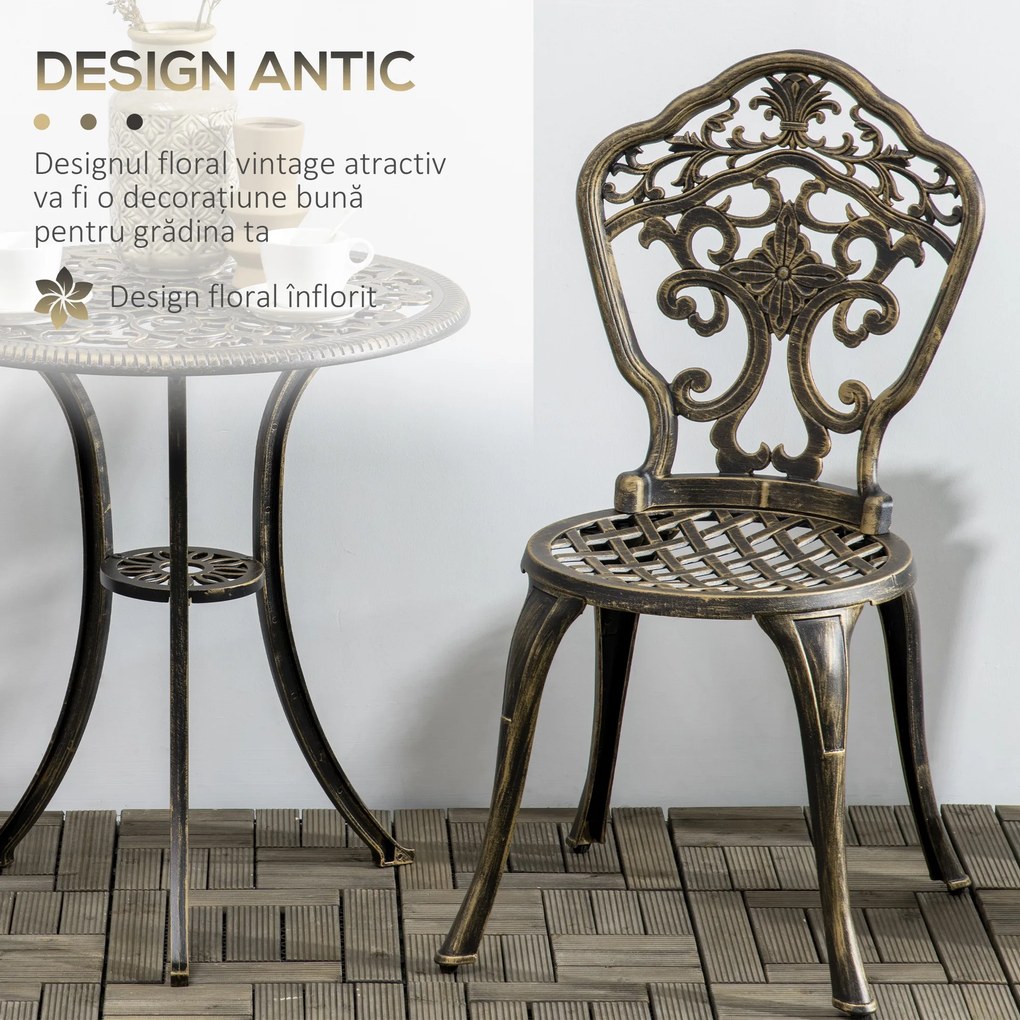 Outsunny Set Bistrò de Grădină 3 Piese cu 2 Scaune de Grădină și Masă Rotundă cu Orificiu pentru Umbrelă, Set Masă și Scaune de Grădină din Aluminiu, pentru Terasă, Curte, Exterior, Bronz | Aosom Romania