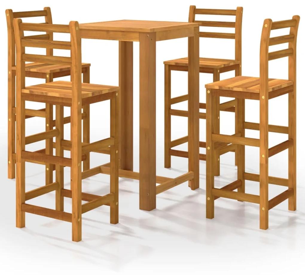 Set mobilier de bar, 5 piese, lemn masiv de acacia Lungime masa 60 cm, Scaune de bar cu spatar, 5