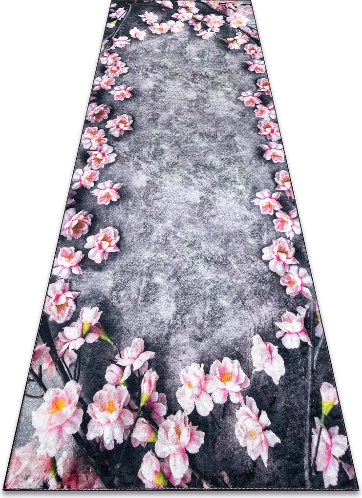 ANDRE 28170 covor lavabil Flori anti-alunecare - gri / roz