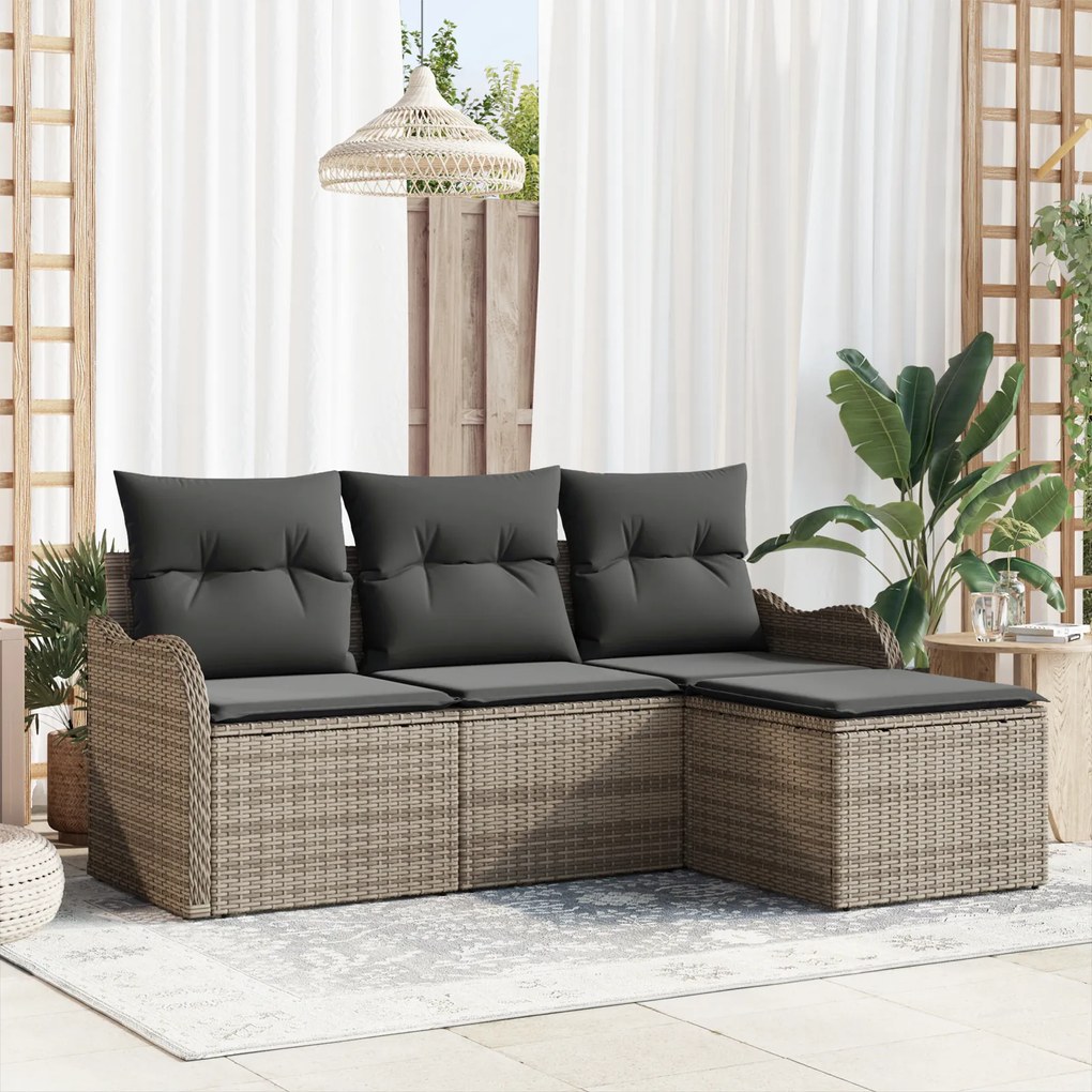 vidaXL Set de canapele pentru grădină cu pernă 4 pcs Gri Rattan poli