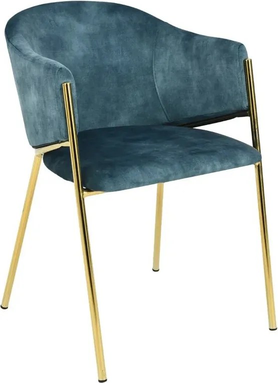 Set de 2 scaune aspect retro, Metal Auriu, Catifea Turcoaz, NOBLESSE A-47581 VC