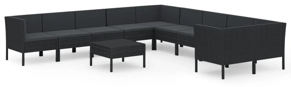 3094497 vidaXL Set mobilier de grădină cu perne, 11 piese, negru, poliratan