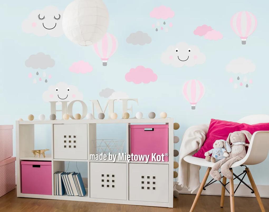 Decoraţiune de perete - Norişori gri-roz și baloane
