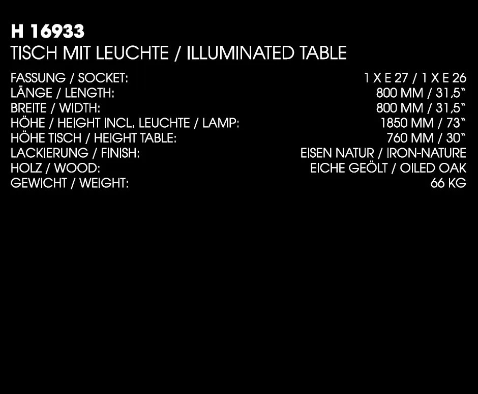 Masa design industrial din fier forjat cu lampa inclusa H 16933