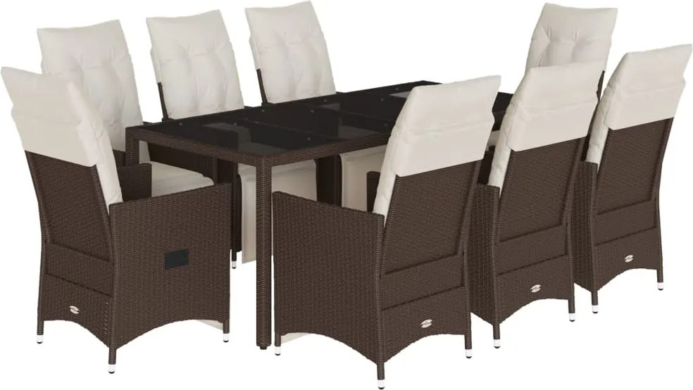 vidaXL Set bistro de grădină cu perne, 9 piese, maro, poliratan