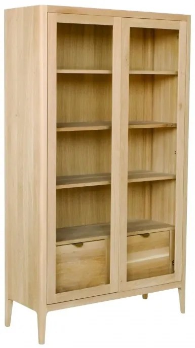 Vitrina, natur, din lemn de stejar, L108 cm, aspect rustic, Ernest