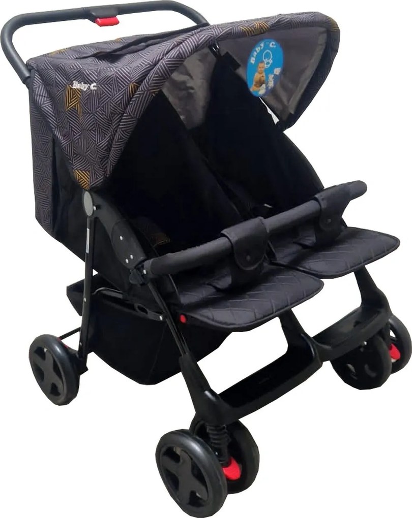 Carucior nou nascuti 2 in 1 pentru gemeni BABY CARE™ PRO P700, Cadru aluminiu, Spatar reglabil in 5 trepte, Amortizoare, Frana picior, Pliabil, Gri