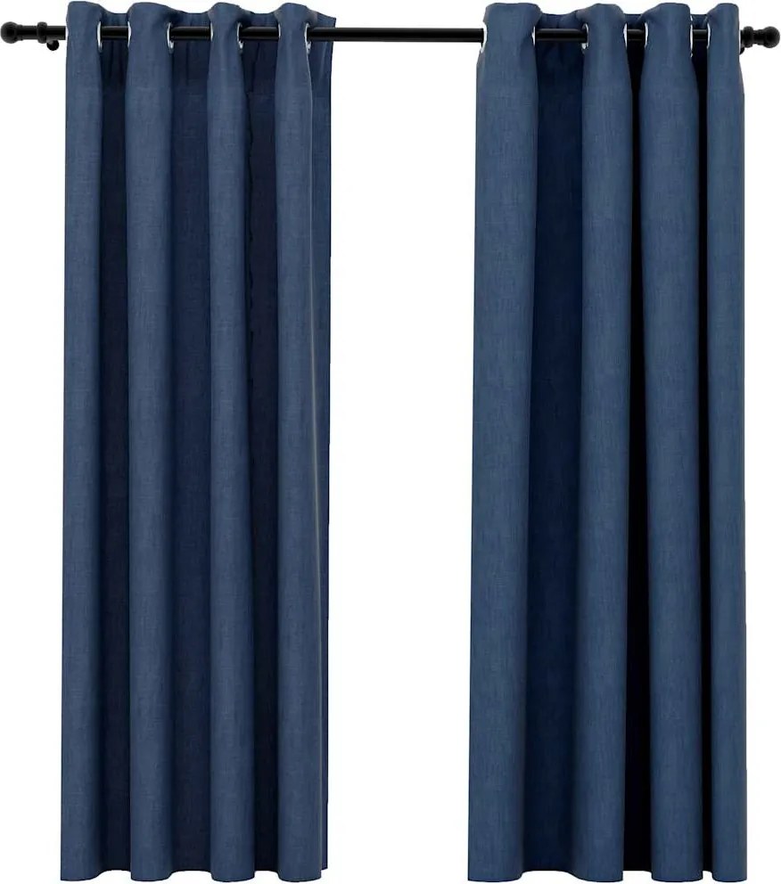 vidaXL Perdele opace aspect pânză cu ocheți 2 buc. 140x175 cm albastru