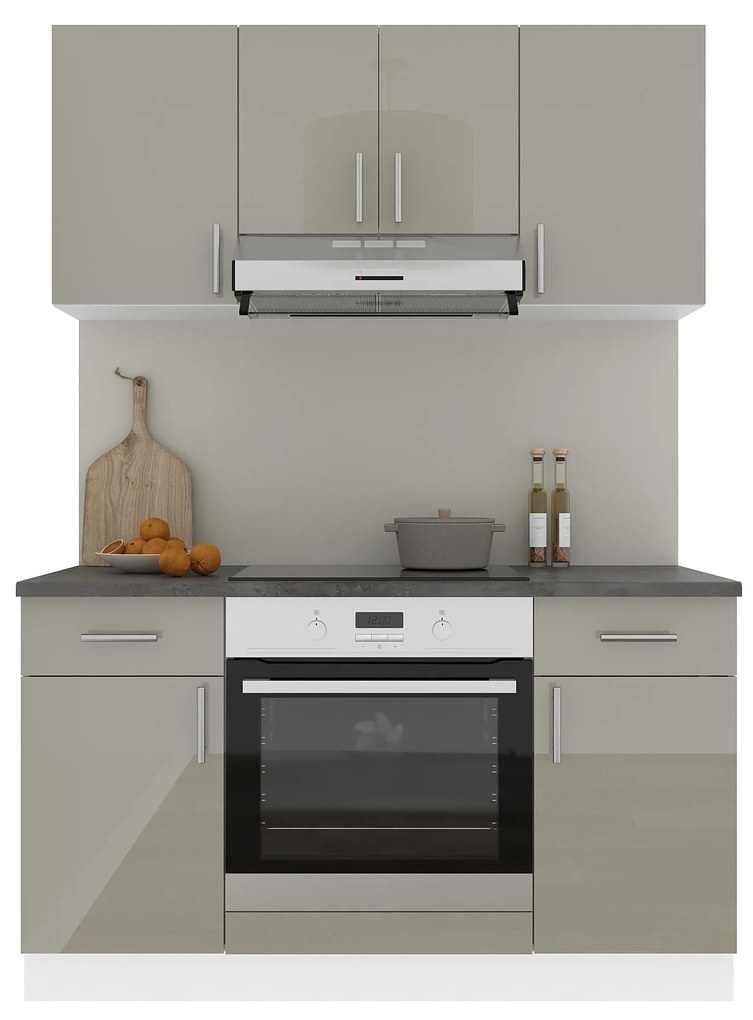 Set Bucatarie Karo V5, Gri Lucios/Alb, MDF, Blat Thermo 28 mm, L 140 cm