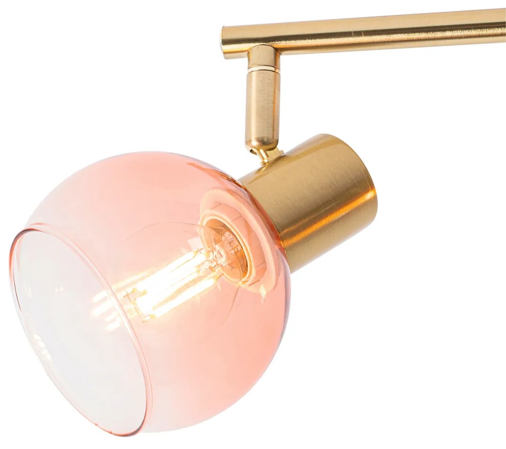 Spotlight Art Deco auriu cu sticlă roz cu 4 lumini - Vidro