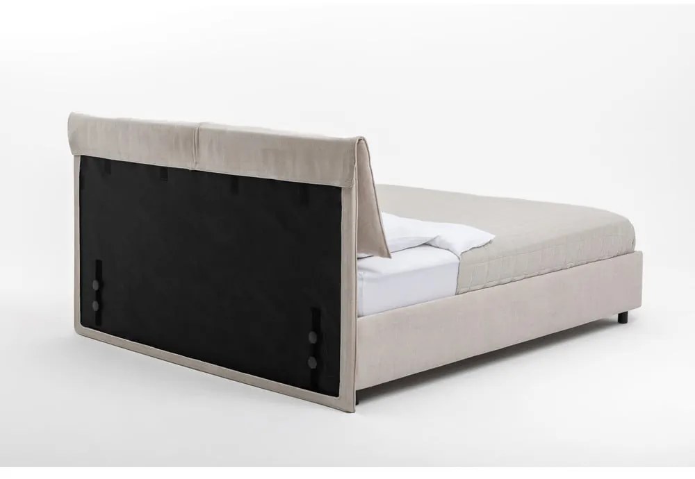 Pat matrimonial bej tapițat cu spațiu de depozitare cu somieră 180x200 cm Myra Pillow – Bonami Selection