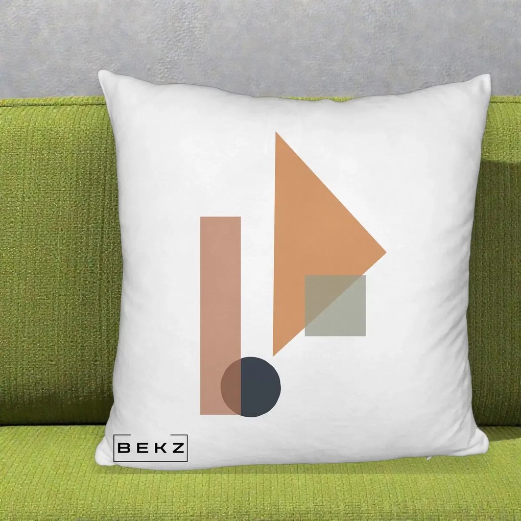 Perna Decorativa Geometric Bauhaus Triunghi, 40x40 cm, Alb Pufos, Husa Detasabila, Perna Inclusa, BEKZ®