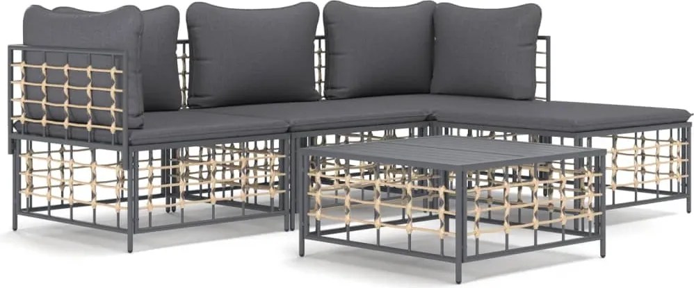 vidaXL Set șezlonguri de grădină 4 piese cu perne, antracit, poliratan