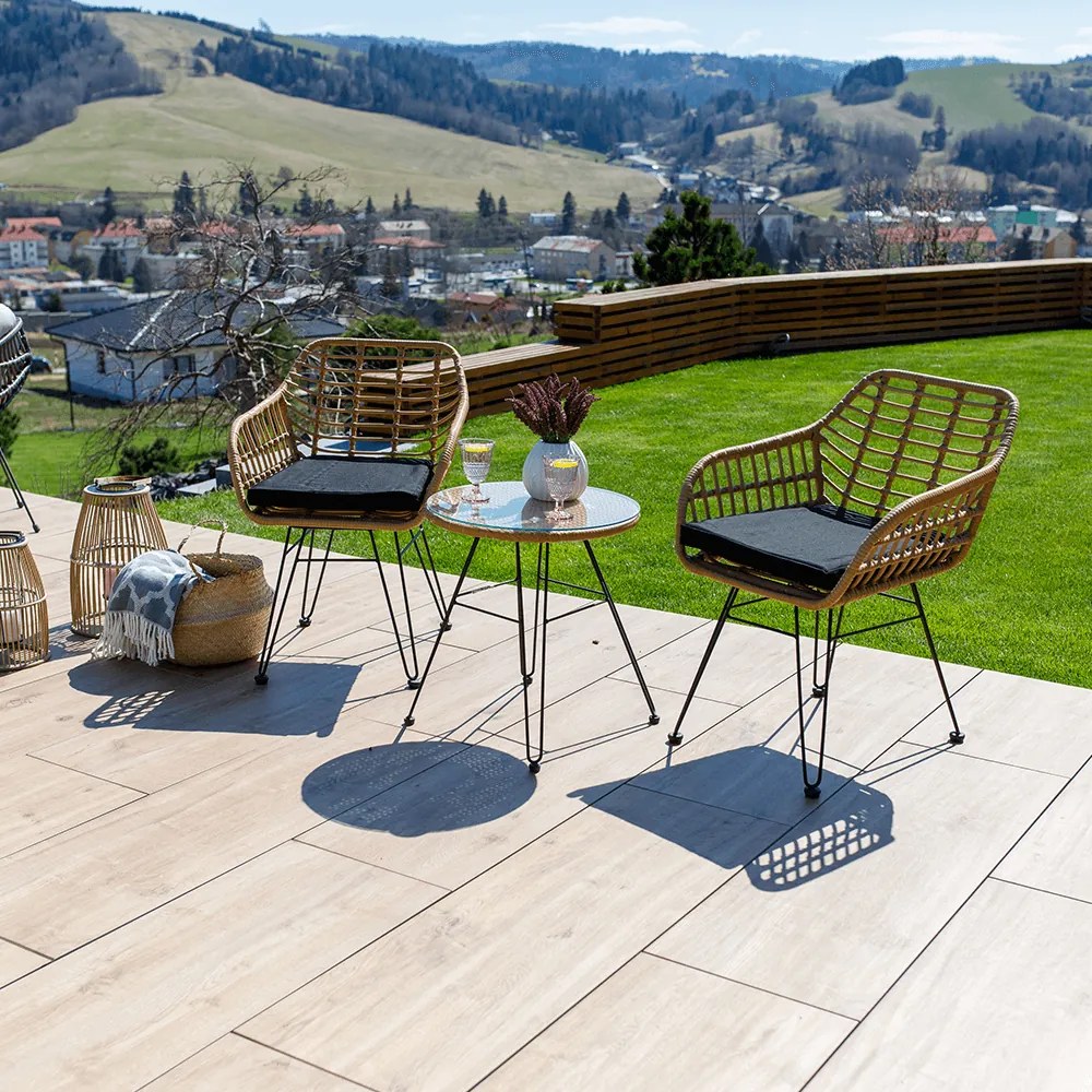 Set de 3 piese de grădină, natural / negru, VALIN
