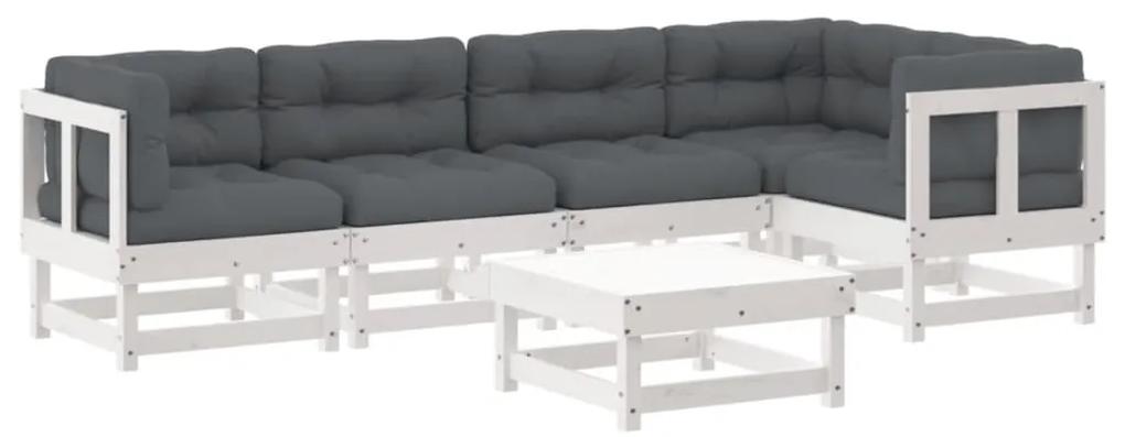 3185984 vidaXL Set mobilier relaxare grădină&perne 6 piese alb lemn masiv pin