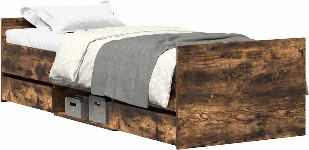 vidaXL Cadru pat cu tăblie la cap/picioare, stejar fumuriu, 90x190 cm