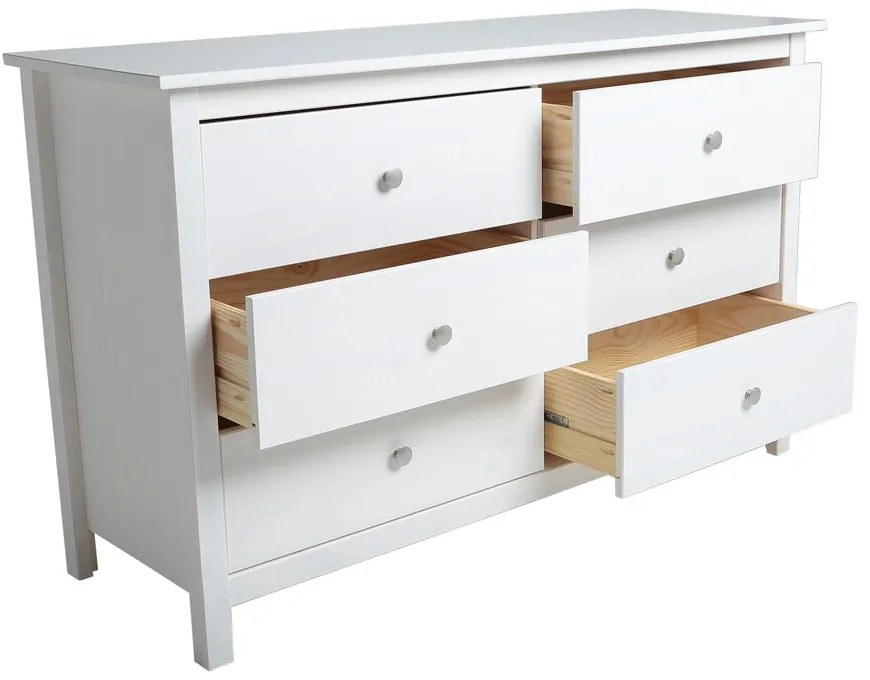 Comodă albă joasă din lemn de pin 130x80 cm Berna – Marckeric