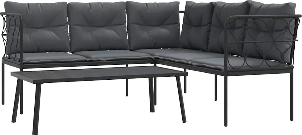vidaXL Set canapea de grădină cu perne, negru, oțel și textilenă