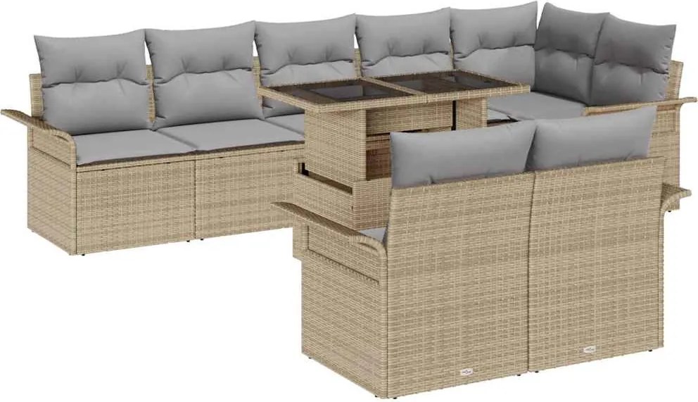 vidaXL Set de canapele pentru grădină cu pernă 9 pcs Bej Rattan poli