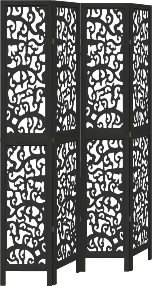 vidaXL Paravan de cameră cu 4 panouri, negru, lemn masiv paulownia