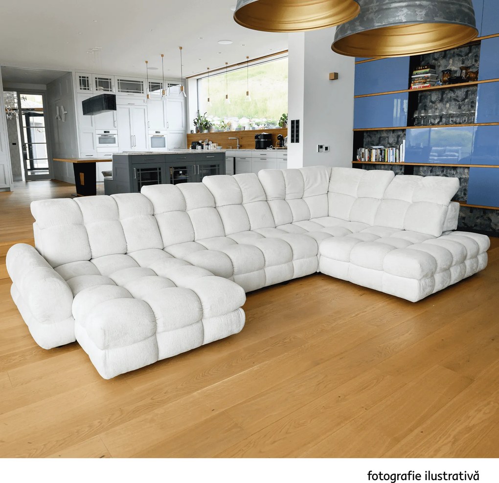 Set canapea extensibilă cu funcţie de extensie electrică, crem, pe dreapta, TOLLO L ROH