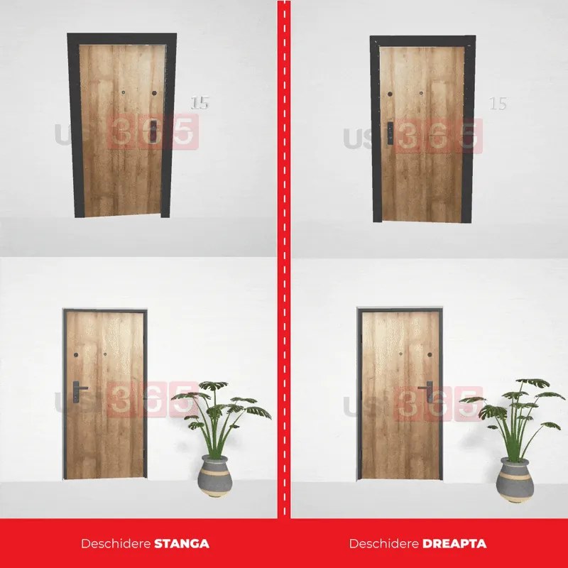 Usa metalica de intrare in apartament antiefractie RC3 - Dierre SPARTA 8 + Contratoc DR, Usa Gri Antracit + Toc Negru