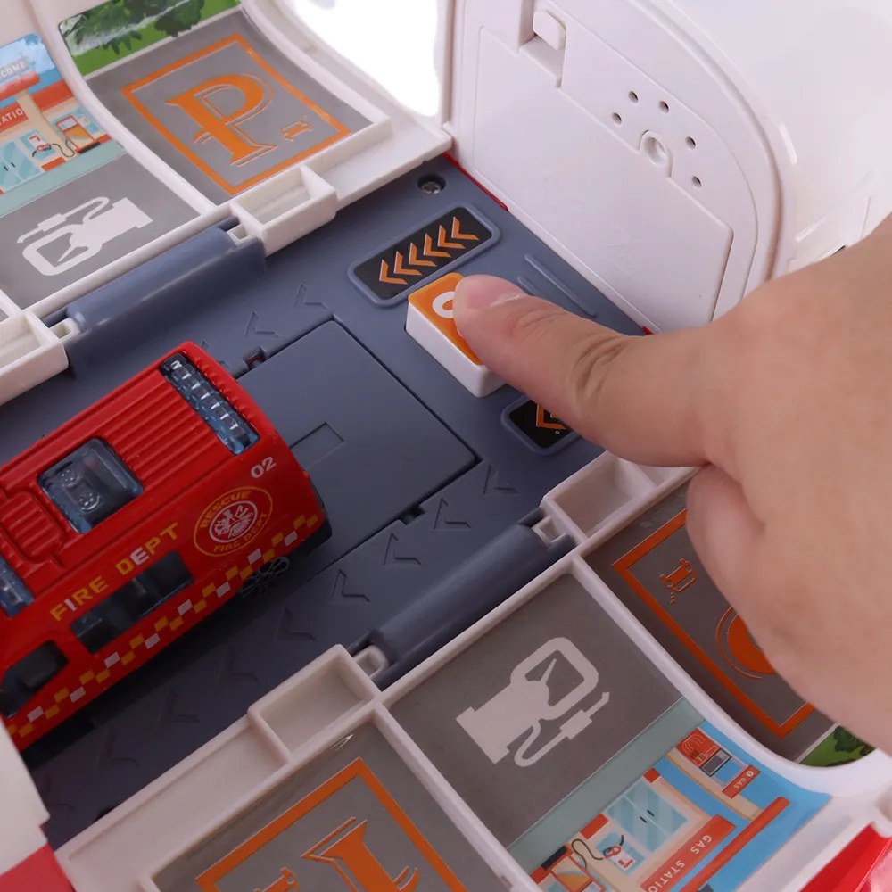 Avion de transport pentru pompieri cu 4 mașini de pompieri, accesorii, efecte luminoase și sonore