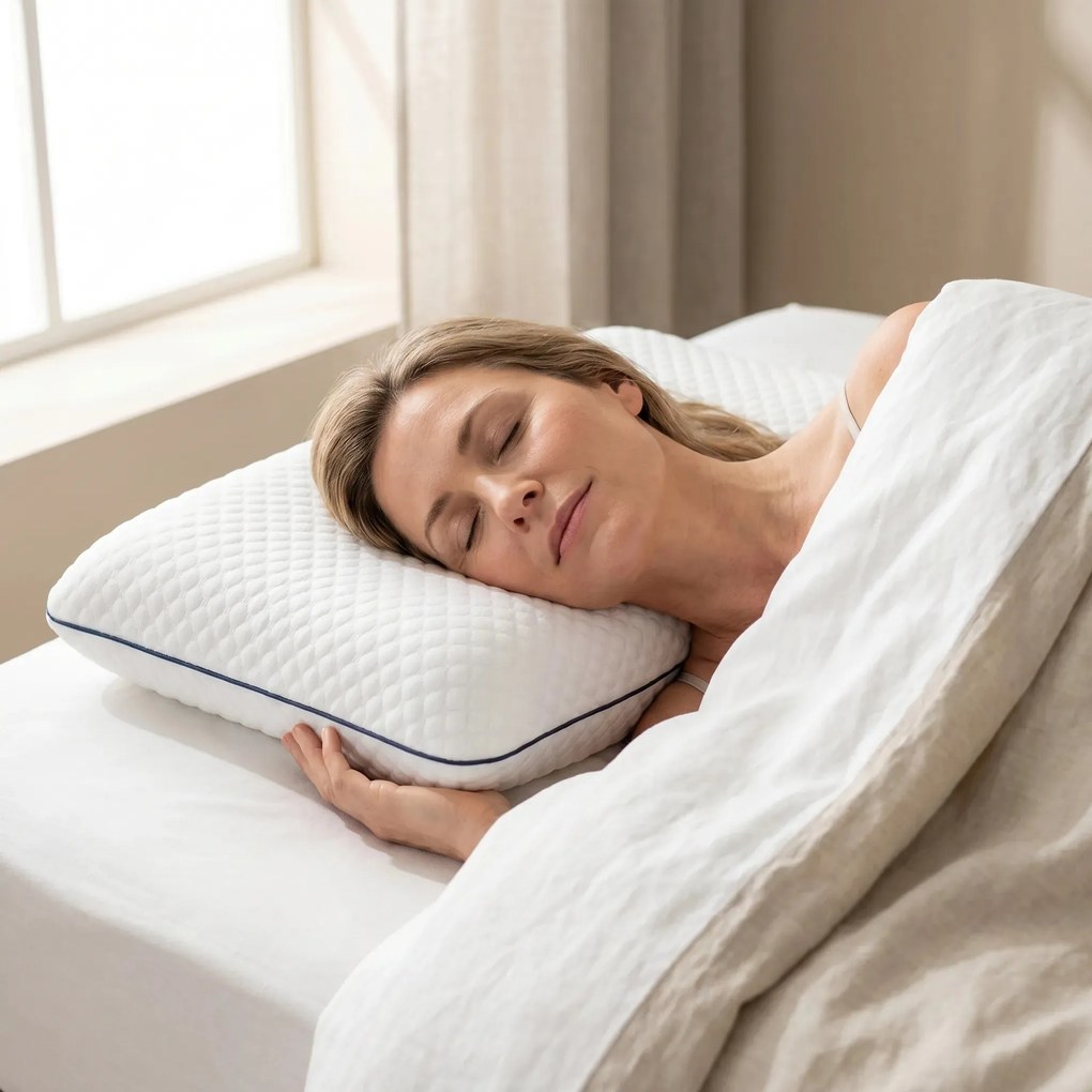 Resigilat: Perna ortopedica cervicala memory foam AERO-SAN, Alb