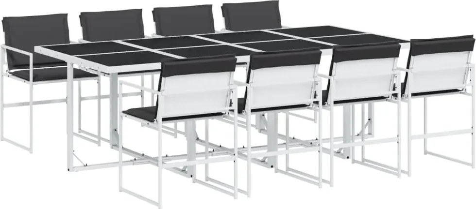 vidaXL Set mobilier de grădină, 9 piese, cu perne, alb, textilenă