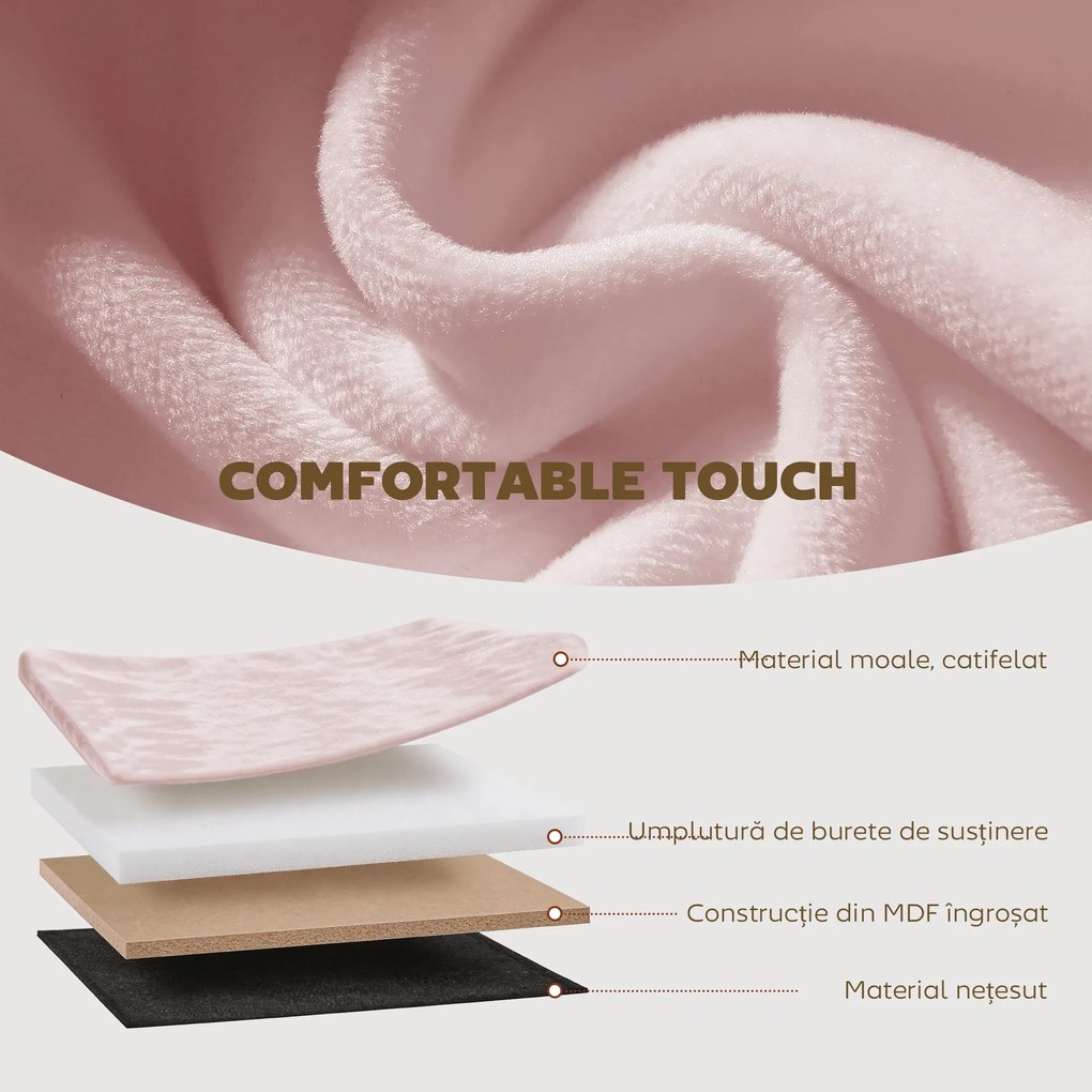 HOMCOM Pouf pliabil cu spațiu de depozitare modern, tapițat cu catifea, 72L, pentru living și dormitor, 76x38x35 cm, Roz | Aosom Romania