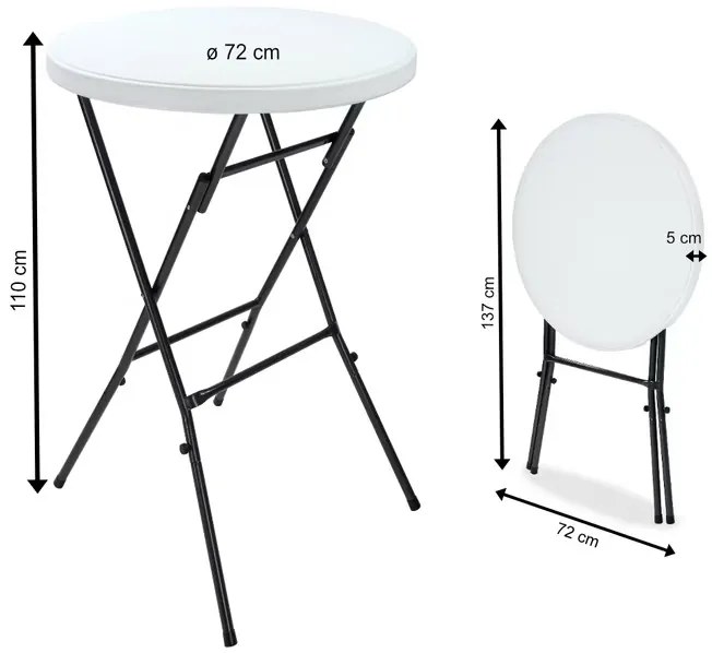 Deuba Masă de bar pliabilă Ø72 cm - albă