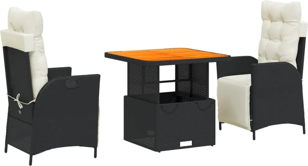 vidaXL Set mobilier de grădină cu perne, 3 piese, negru, poliratan