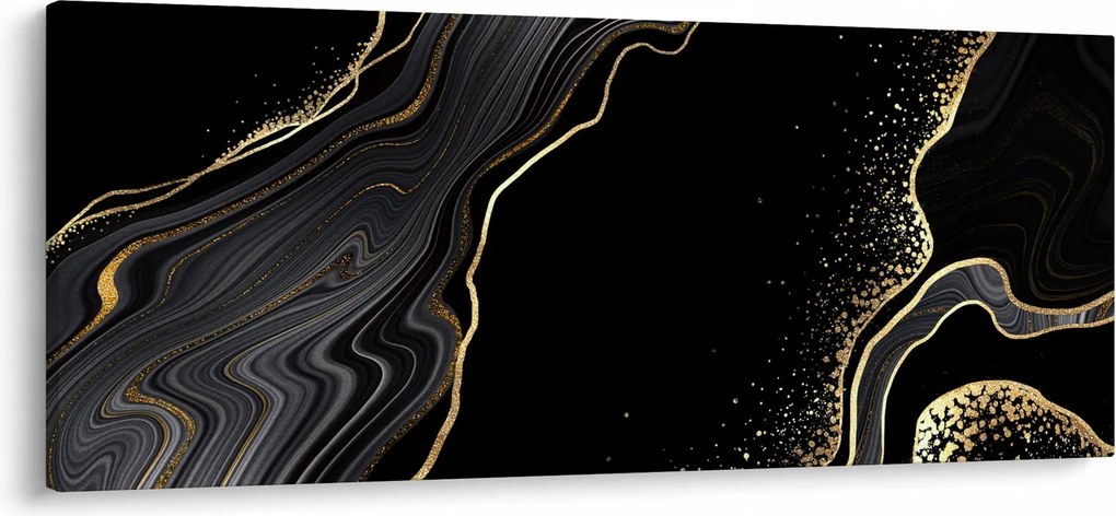 Tablou - Marmură negru - auriu (120x50 cm)
