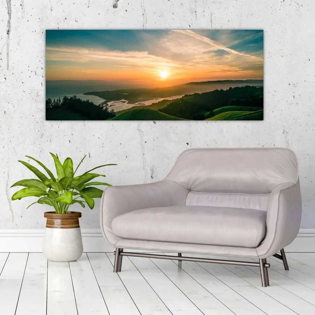 Tablou cu soarele răsărind deasupra mării (120x50 cm)