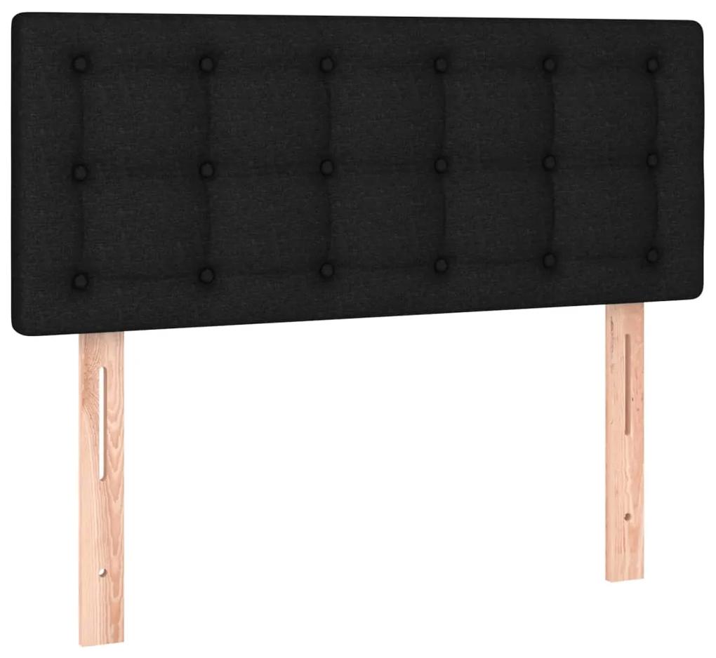 Pat box spring cu saltea, negru, 100x200 cm, textil Negru, 100 x 200 cm, Nasturi de tapiterie