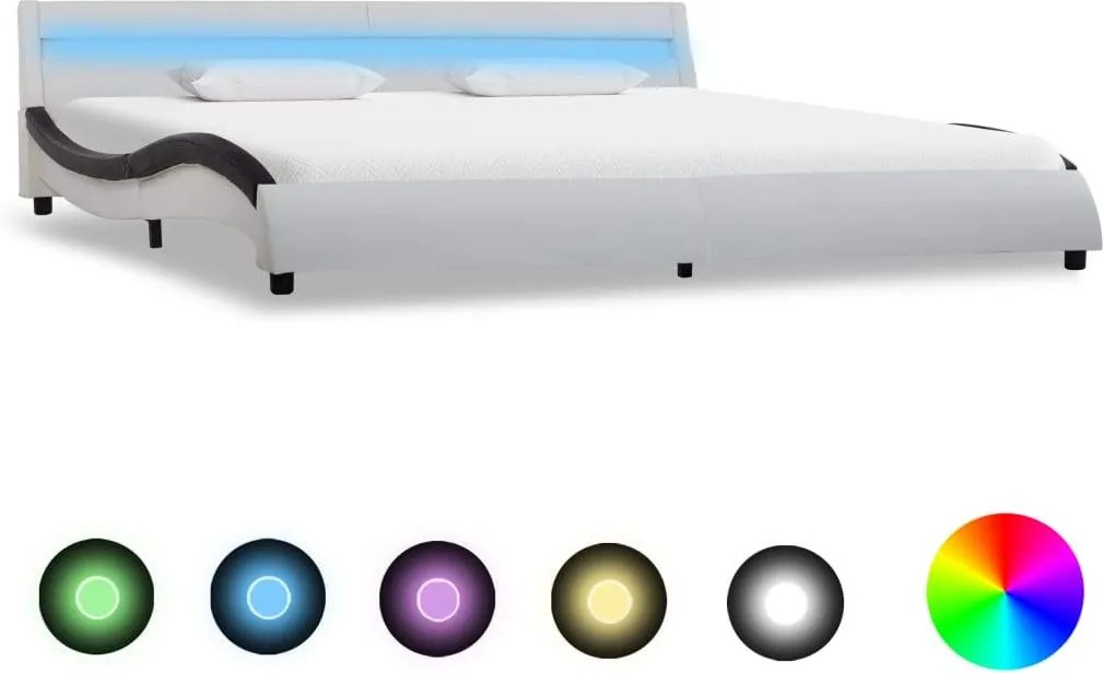 Cadru de pat cu LED, albamp; negru, 180 x 200 cm, piele ecologica
