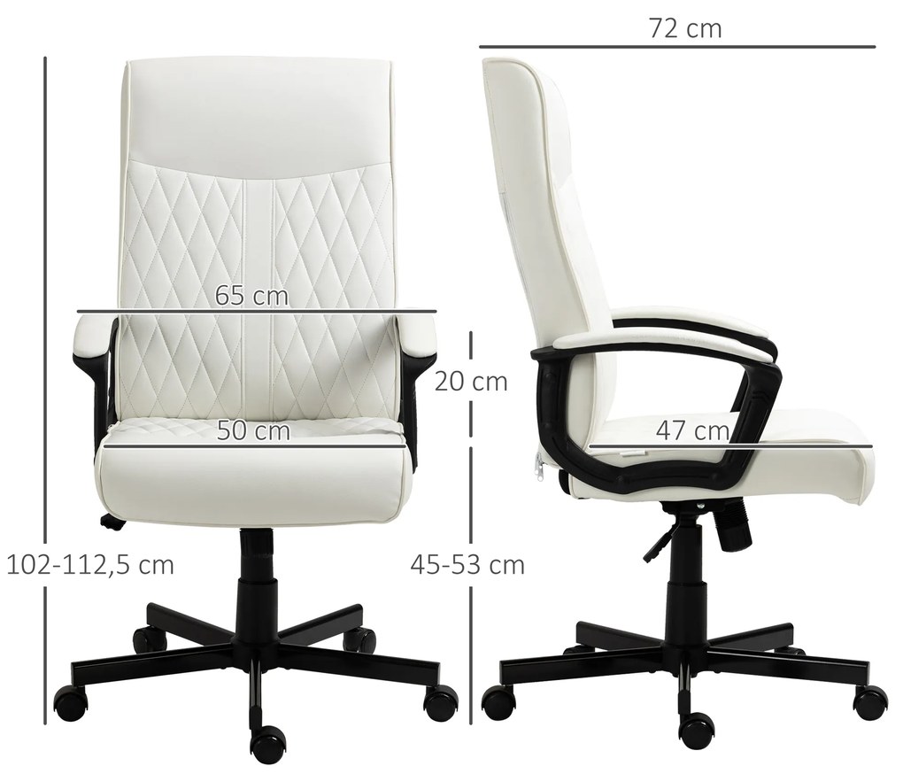Vinsetto Scaun de Birou cu Spătar Înalt Înălțime Ajustabilă și Funcție de Înclinare 65x65x102-112,5 cm Crem | Aosom Romania